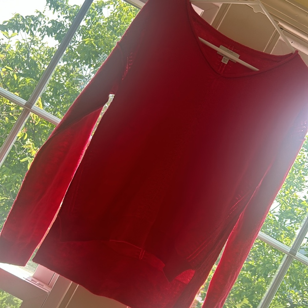 Lucky brand high low cotton blend detailed sweater extra small raspberry color